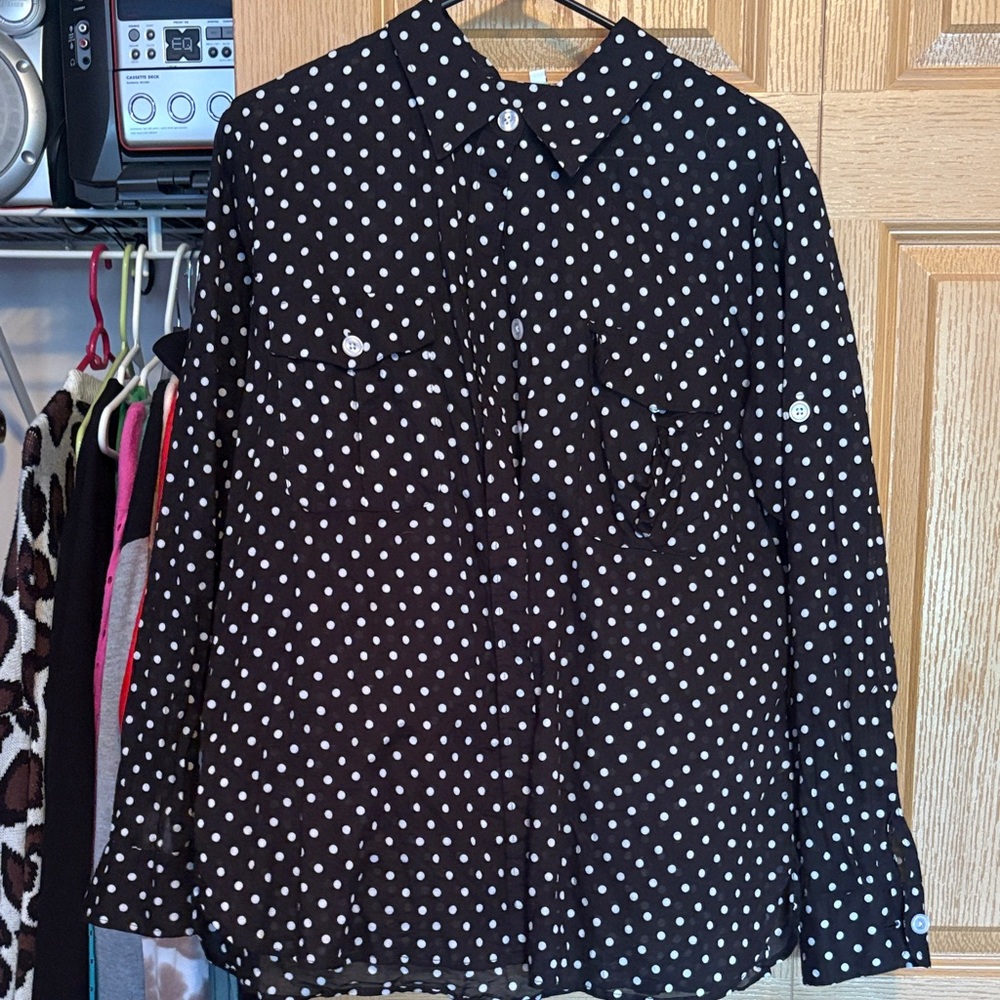 Women's Black Polka Dot Button-Down Shirt